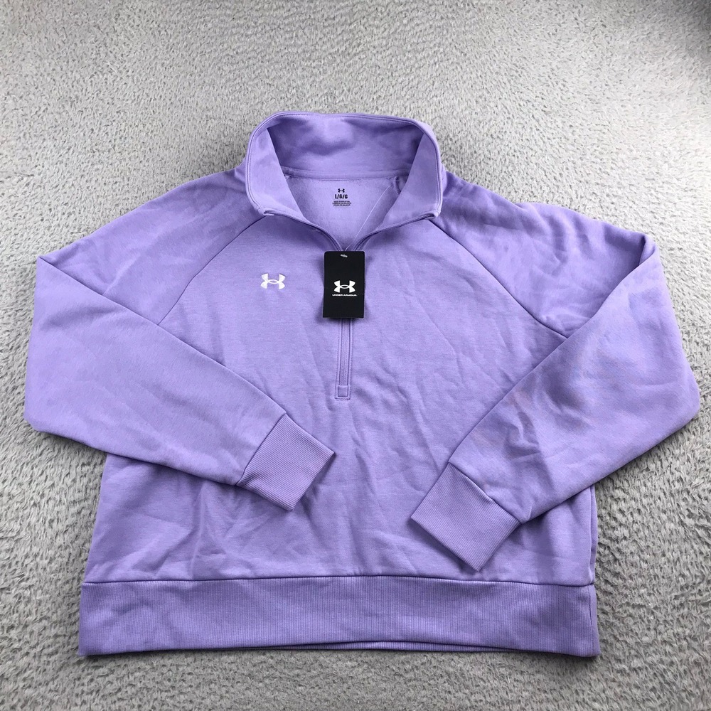 Under Armour Rival Fleece Half Zip Womens L Purple Mock Neck Sweatshirt NEW NWT
